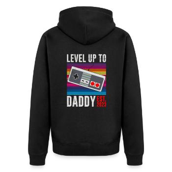 Level up to Daddy 2023 Dad-to-be - Unisex Premium Organic Zip Hoodie - black - Back - Nico (187cm)