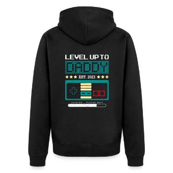 Level up to Daddy 2023 Dad-to-be - Unisex Premium Organic Zip Hoodie - black - Back - Nico (187cm)