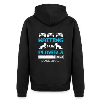 Waiting for Player 3 Expectant Father Baby Birth - Unisex Premium Organic Zip Hoodie - black - Back - Nico (187cm)