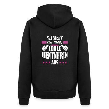 So sieht eine richtig coole Rentnerin aus - Unisex Premium Bio Zip Hoodie - Schwarz - Hinten - Nico (187cm)