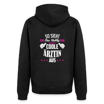 So sieht eine richtig coole Ärztin aus Ärtzin - Unisex Premium Bio Zip Hoodie - Schwarz - Hinten - Nico (187cm)