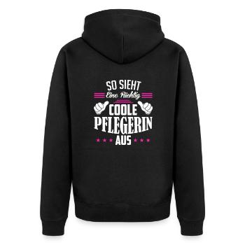 So sieht eine richtig coole Pflegerin aus - Unisex Premium Bio Zip Hoodie - Schwarz - Hinten - Nico (187cm)