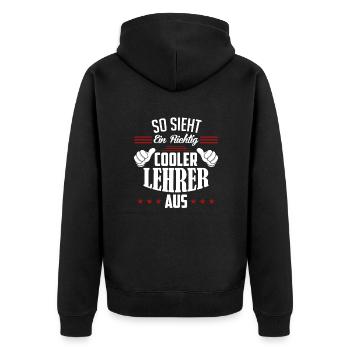 So sieht ein richtig cooler Lehrer aus Lehrer - Unisex Premium Bio Zip Hoodie - Schwarz - Hinten - Nico (187cm)