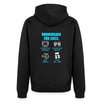 Werdende Eltern Vorhersage für 2023 Werdender Papa - Unisex Premium Bio Zip Hoodie - Schwarz - Hinten - Nico (187cm)