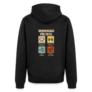 Werdende Eltern 2023 Vorhersage 2023 - Unisex Premium Bio Zip Hoodie - Schwarz - Hinten - Nico (187cm)