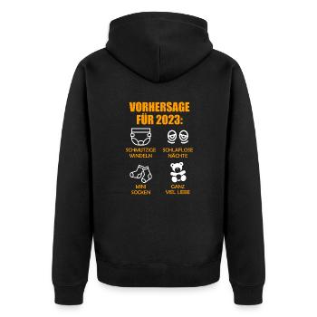 Werdende Eltern Vorhersage für 2023 Werdender Papa - Unisex Premium Bio Zip Hoodie - Schwarz - Hinten - Nico (187cm)