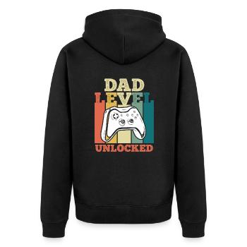 Dad Level unlocked werdender Vater Papa 2023 - Unisex Premium Bio Zip Hoodie - Schwarz - Hinten - Nico (187cm)