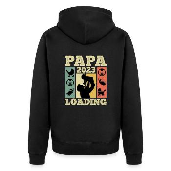 Papa 2023 loading werdender Papa 2023 - Unisex Premium Bio Zip Hoodie - Schwarz - Hinten - Nico (187cm)