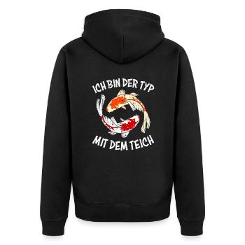 Ich bin der Typ mit dem Teich Koi Teich Koi - Unisex Premium Bio Zip Hoodie - Schwarz - Hinten - Nico (187cm)