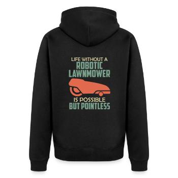 Rasen mähen Roboter Mähroboter - Unisex Premium Bio Zip Hoodie - Schwarz - Hinten - Nico (187cm)