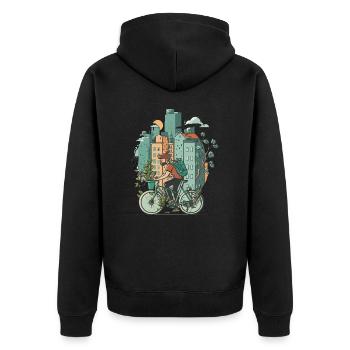 Stadt-Entdecker - Unisex Premium Bio Zip Hoodie - Schwarz - Hinten - Nico (187cm)