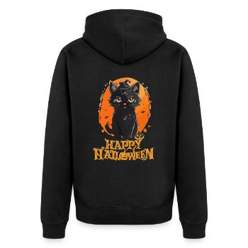 Happy Halloween - Schwarze Katze - Unisex Premium Bio Zip Hoodie - Schwarz - Hinten - Nico (187cm)