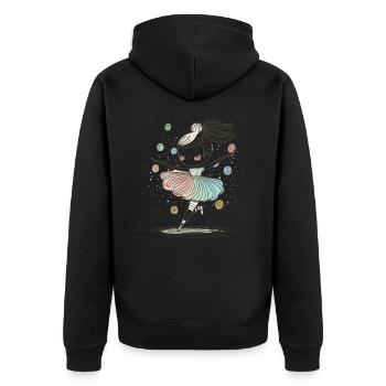Enchanting Twirl: Eine anmutige Ballerina, die auf - Unisex Premium Bio Zip Hoodie - Schwarz - Hinten - Nico (187cm)