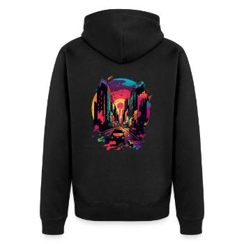 King of the Savanna: A Majestic Lions Gaze - Unisex Premium Organic Zip Hoodie - black - Back - Nico (187cm)