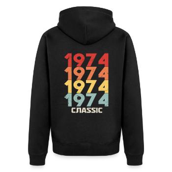 1974 Jubilé dans un style vintage classique 1974 - Veste à capuche bio Premium Unisexe - noir - Dos - Nico (187cm)