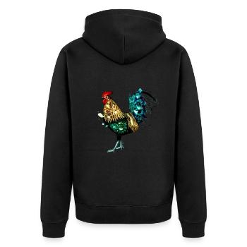 Aquarell Hahn - Unisex Premium Bio Zip Hoodie - Schwarz - Hinten - Nico (187cm)