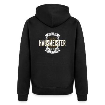 BESTER HAUSMEISTER ALLER ZEITEN - Unisex Premium Bio Zip Hoodie - Schwarz - Hinten - Nico (187cm)