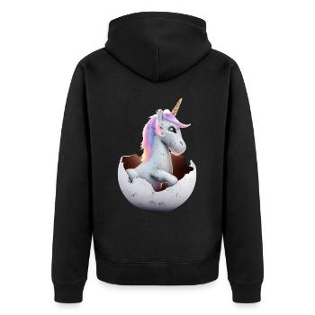 Baby unicorn hatches from egg - Unisex Premium Organic Zip Hoodie - black - Back - Nico (187cm)