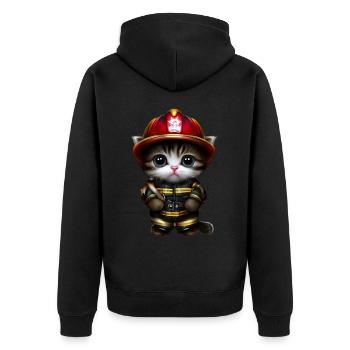 Fire Brigade Cat - Unisex Premium Organic Zip Hoodie - black - Back - Nico (187cm)