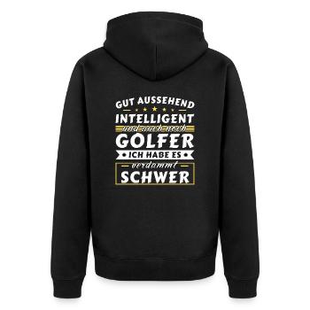 Gut aussehend intelligent - Golfer Edition - Unisex Premium Bio Zip Hoodie - Schwarz - Hinten - Nico (187cm)