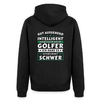 Gut aussehend intelligent - Golfer Edition - Unisex Premium Bio Zip Hoodie - Schwarz - Hinten - Nico (187cm)