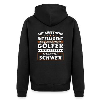 Gut aussehend intelligent - Golfer Edition - Unisex Premium Bio Zip Hoodie - Schwarz - Hinten - Nico (187cm)