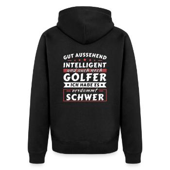 Gut aussehend intelligent - Golfer Edition - Unisex Premium Bio Zip Hoodie - Schwarz - Hinten - Nico (187cm)