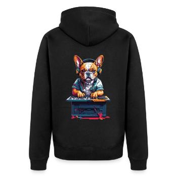 DJ Französische Bulldogge Musik Hund Party - Unisex Premium Bio Zip Hoodie - Schwarz - Hinten - Nico (187cm)