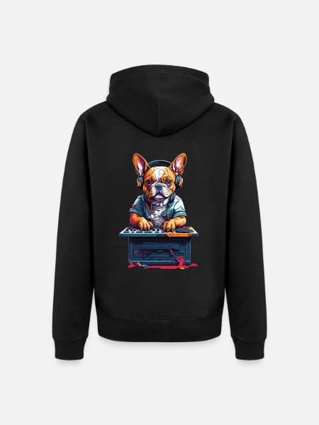 DJ French Bulldog Music Dog Party - Unisex Premium Organic Zip Hoodie - black