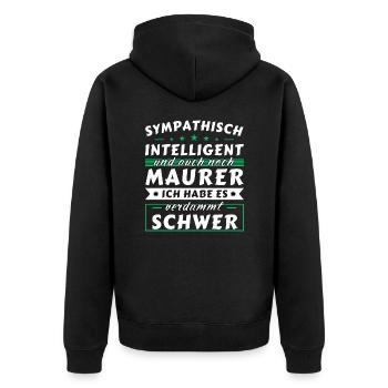Sympathisch und intelligent - Maurer Edition - Unisex Premium Bio Zip Hoodie - Schwarz - Hinten - Nico (187cm)
