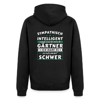 Sympathisch und intelligent - Gärtner Edition - Unisex Premium Bio Zip Hoodie - Schwarz - Hinten - Nico (187cm)