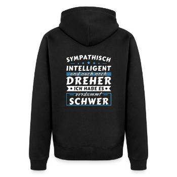Sympathisch und intelligent - Dreher Edition - Unisex Premium Bio Zip Hoodie - Schwarz - Hinten - Nico (187cm)
