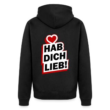 Hab Dich Lieb Spruch Liebe - Unisex Premium Bio Zip Hoodie - Schwarz - Hinten - Nico (187cm)