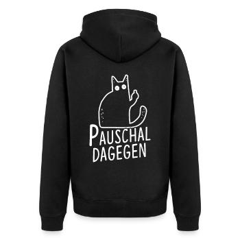 Pauschal Dagegen Katze - Unisex Premium Bio Zip Hoodie - Schwarz - Hinten - Nico (187cm)