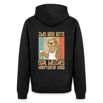 Zwei Bier bitte Hauptsache Groß - Unisex Premium Bio Zip Hoodie - Schwarz - Hinten - Nico (187cm)