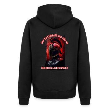 Death smiles at us all, one man Laughs back! - Unisex Premium Organic Zip Hoodie - black - Back - Nico (187cm)