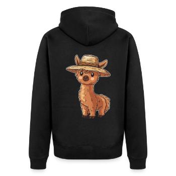 Niedliches Alpaka mit Strohhut Cartoon für - Unisex Premium Bio Zip Hoodie - Schwarz - Hinten - Nico (187cm)