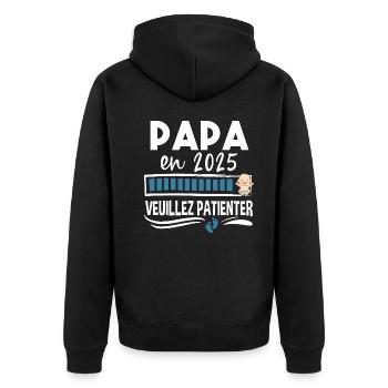 2025 Papa Bébé Naissance Père Cadeau Humour - Veste à capuche bio Premium Unisexe - noir - Dos - Nico (187cm)
