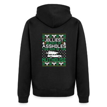 Jolliest Bunch Of Assholes Side Of The Nuthouse - Unisex Premium Organic Zip Hoodie - black - Back - Nico (187cm)