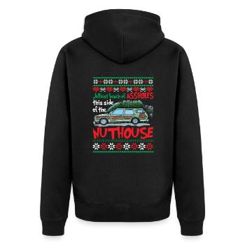 Jolliest Bunch Of Assholes Side Of The Nuthouse - Unisex Premium Organic Zip Hoodie - black - Back - Nico (187cm)