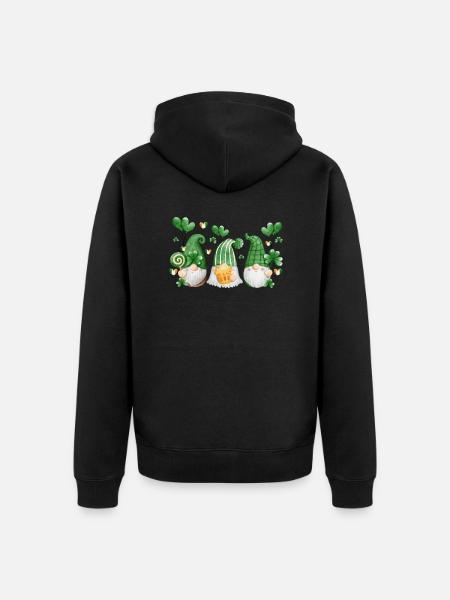 Gnome Irish Lucky Beer Drinking - Unisex Premium Organic Zip Hoodie - black
