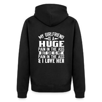 Valentine Boyfriend Funny Sayings - Unisex Premium Bio Zip Hoodie - Schwarz - Hinten - Nico (187cm)
