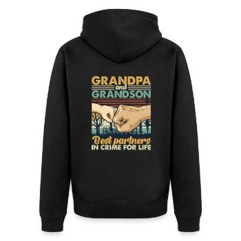 Grandpa and Grandson Best Partners In Crime - Unisex Premium Bio Zip Hoodie - Schwarz - Hinten - Nico (187cm)