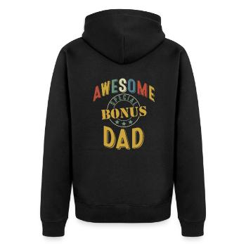 Awesome Bonus Dad Vintage - Unisex Premium Bio Zip Hoodie - Schwarz - Hinten - Nico (187cm)