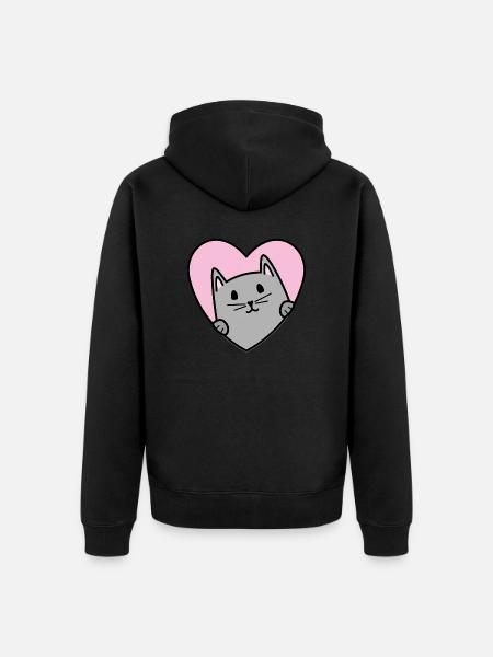 Cat Heart - Unisex Premium Organic Zip Hoodie - black