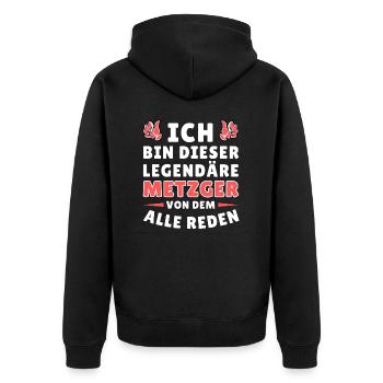 Ich bin dieser legendäre Metzger - Unisex Premium Bio Zip Hoodie - Schwarz - Hinten - Nico (187cm)