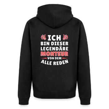 Ich bin dieser legendäre Monteur - Unisex Premium Bio Zip Hoodie - Schwarz - Hinten - Nico (187cm)