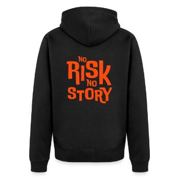 No Risk No Story – Statement T-Shirt - Unisex Premium Organic Zip Hoodie - black - Back - Nico (187cm)
