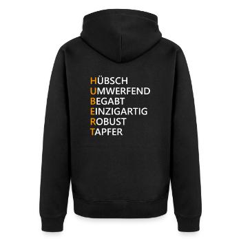 Hubert Name Geschenk - Unisex Premium Bio Zip Hoodie - Schwarz - Hinten - Nico (187cm)