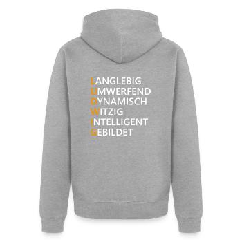 Ludwig Name Geschenk - Unisex Premium Bio Zip Hoodie - Grau meliert - Hinten - Nico (187cm)